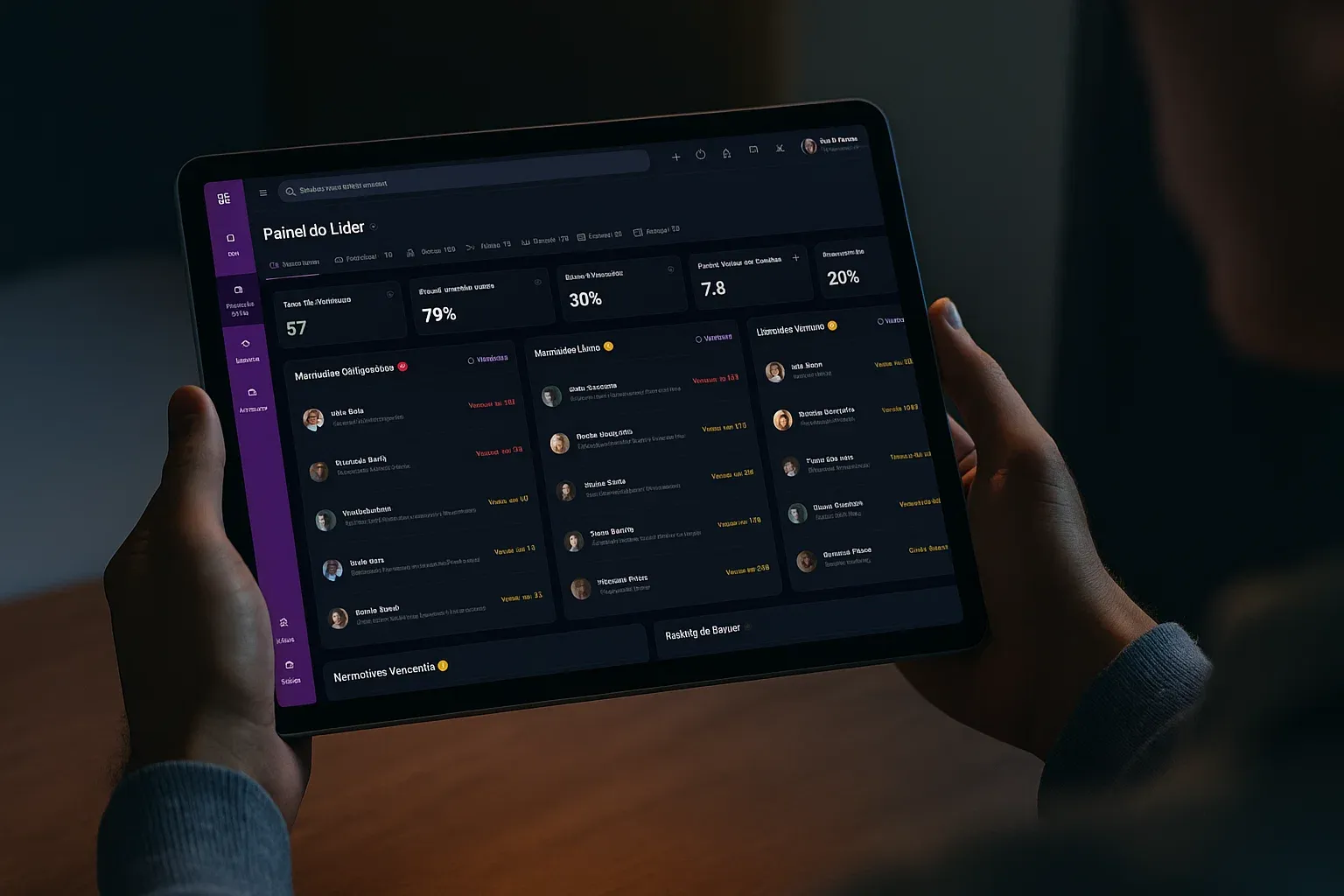 Visão do painel do líder Konquest com foco em indicadores de performance
