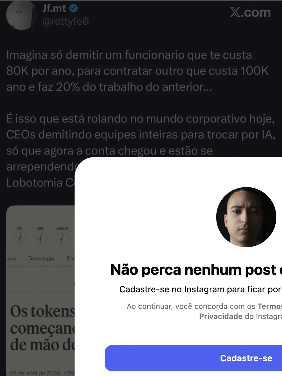 Carrossel de Jefytter Motta discutindo custos de tokens e impactos de infraestrutura em IA, em captura vertical