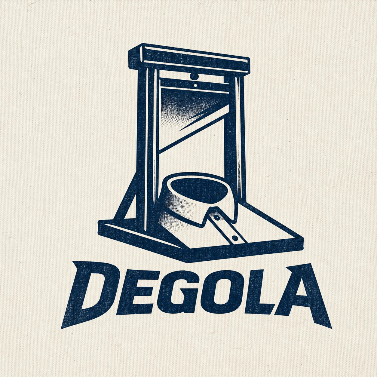 Logotipo principal da Degola em petro sobre fundo claro com textura sutil