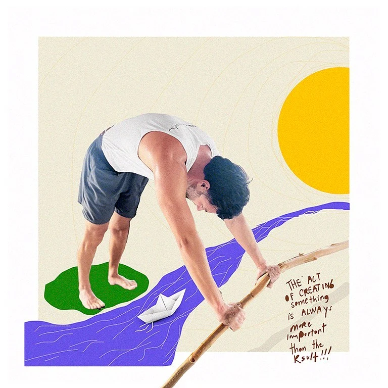 Colagem para Guilherme Rocha — composição com figura e camadas de textura